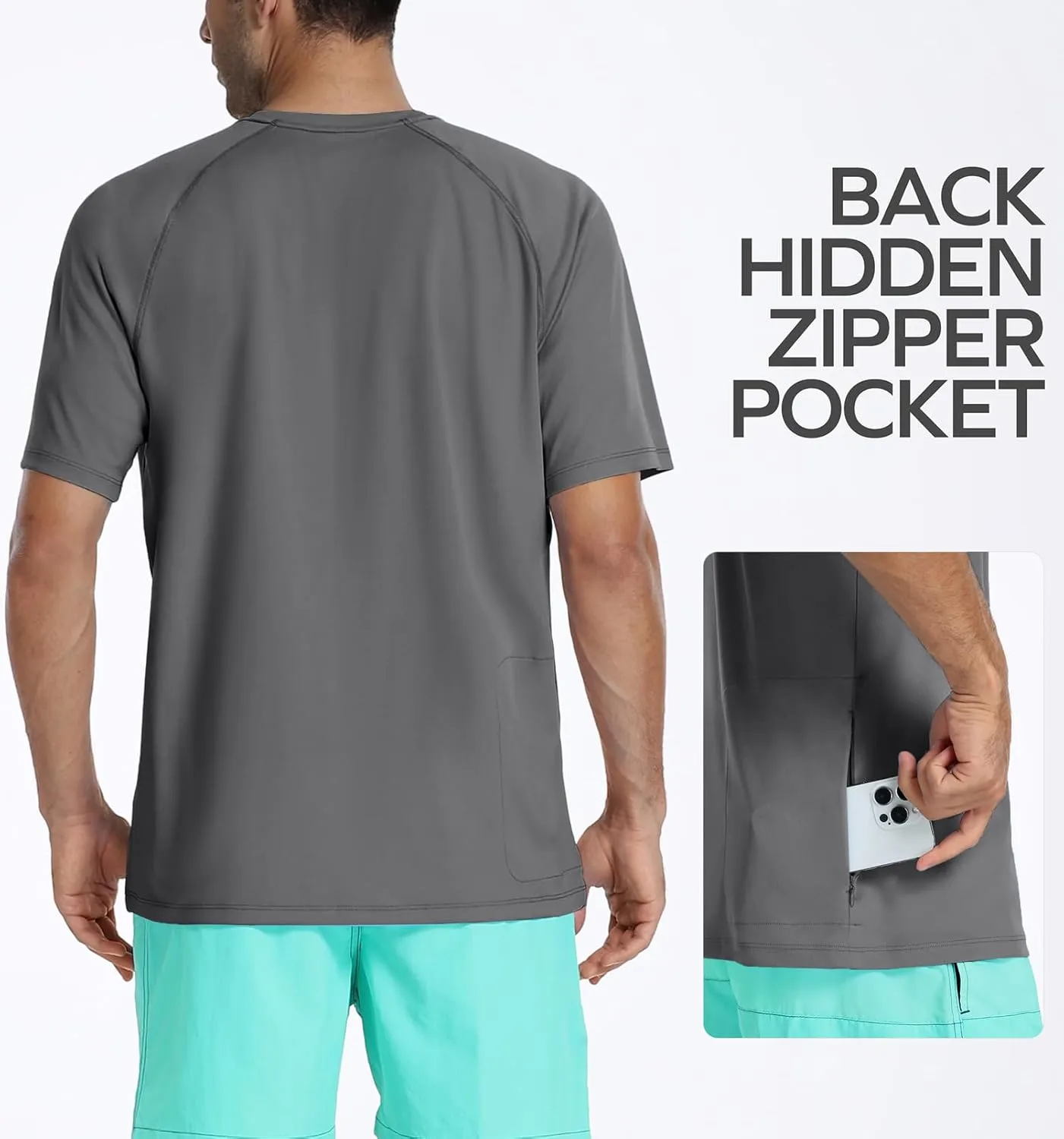 Men's Swim Shirt Quick Dry Sun Shirts UPF50  Rash Guard for Men Short Sleeve UV Sun Protection Beach Shirts