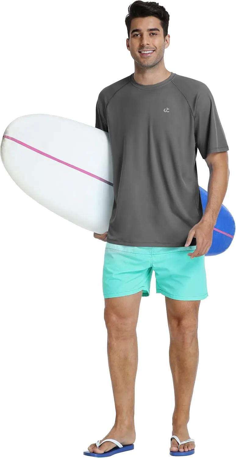 Men's Swim Shirt Quick Dry Sun Shirts UPF50  Rash Guard for Men Short Sleeve UV Sun Protection Beach Shirts