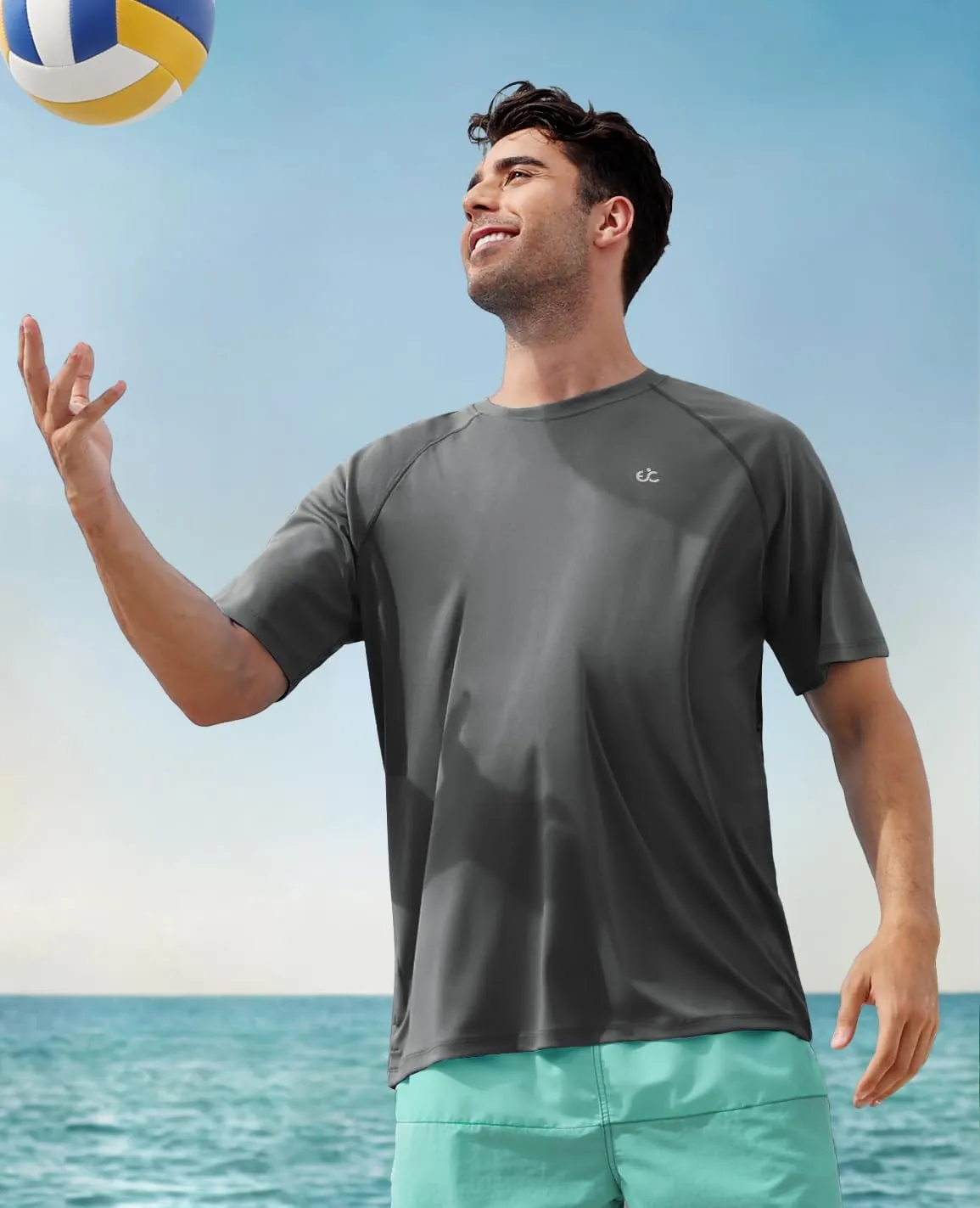 Men's Swim Shirt Quick Dry Sun Shirts UPF50  Rash Guard for Men Short Sleeve UV Sun Protection Beach Shirts
