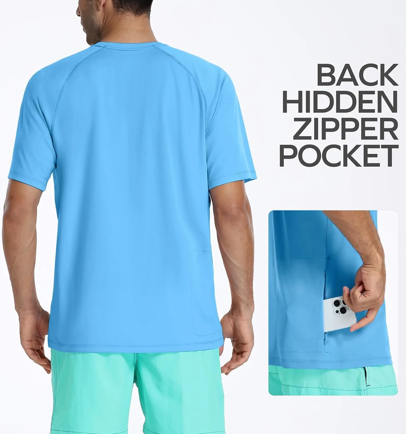Men's Swim Shirt Quick Dry Sun Shirts UPF50  Rash Guard for Men Short Sleeve UV Sun Protection Beach Shirts