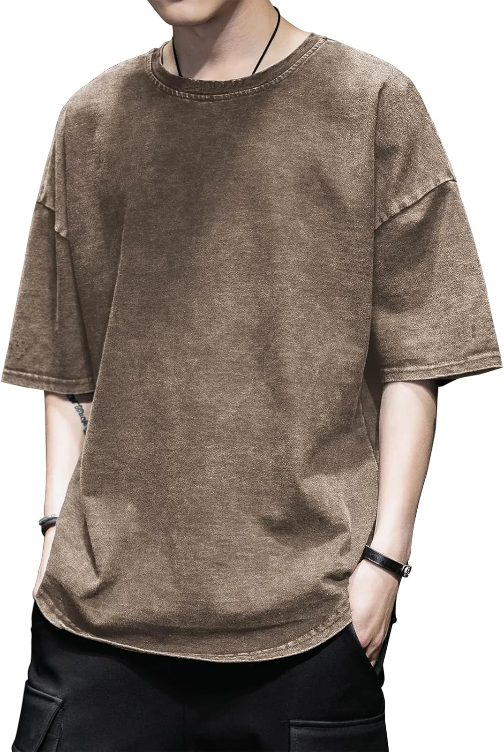 Mens T-Shirts Short Sleeve Acid Wash Vintage Solid Basic Casual Tie-Dye Tee Unisex Tops Summer Shirts for Men
