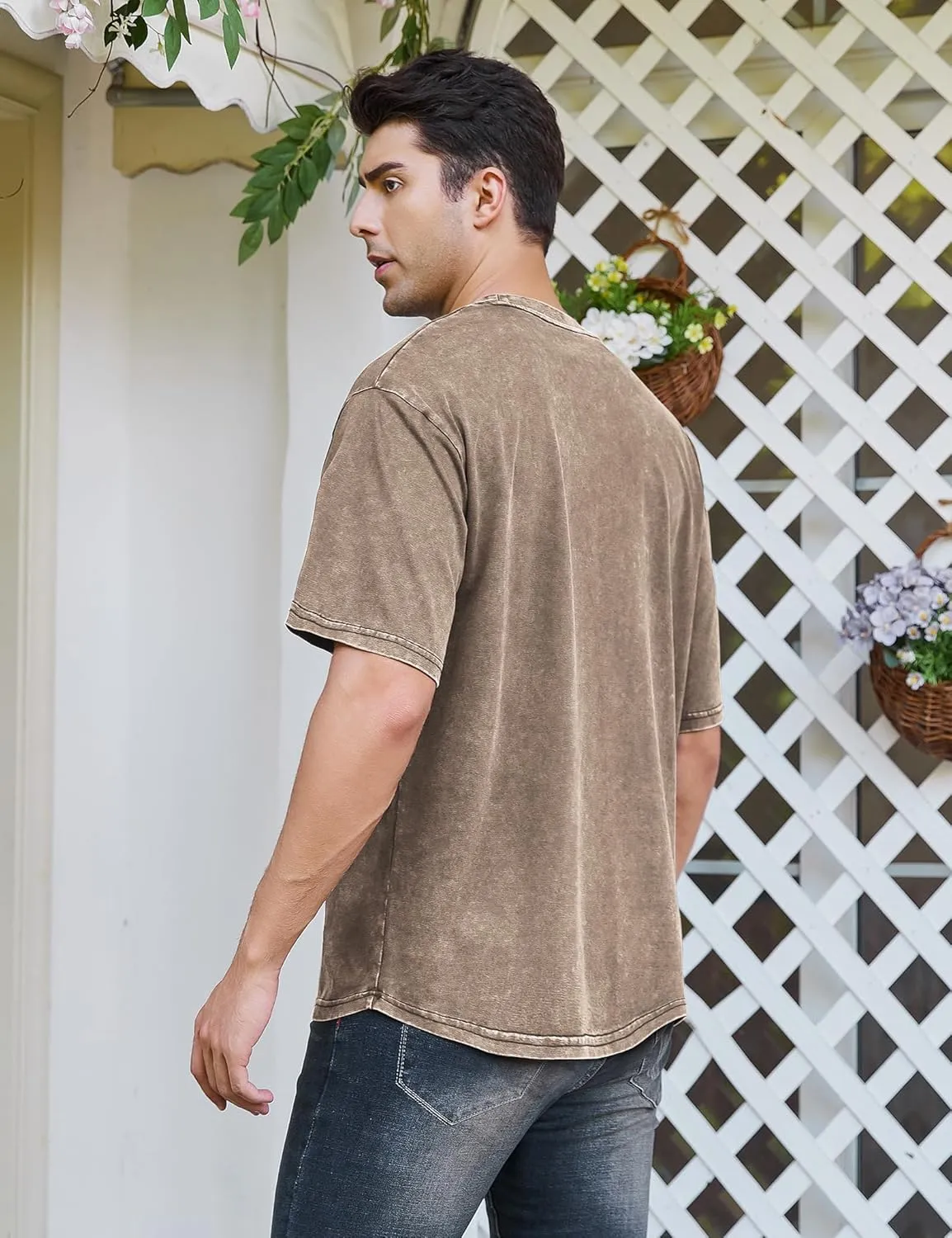 Mens T-Shirts Short Sleeve Acid Wash Vintage Solid Basic Casual Tie-Dye Tee Unisex Tops Summer Shirts for Men