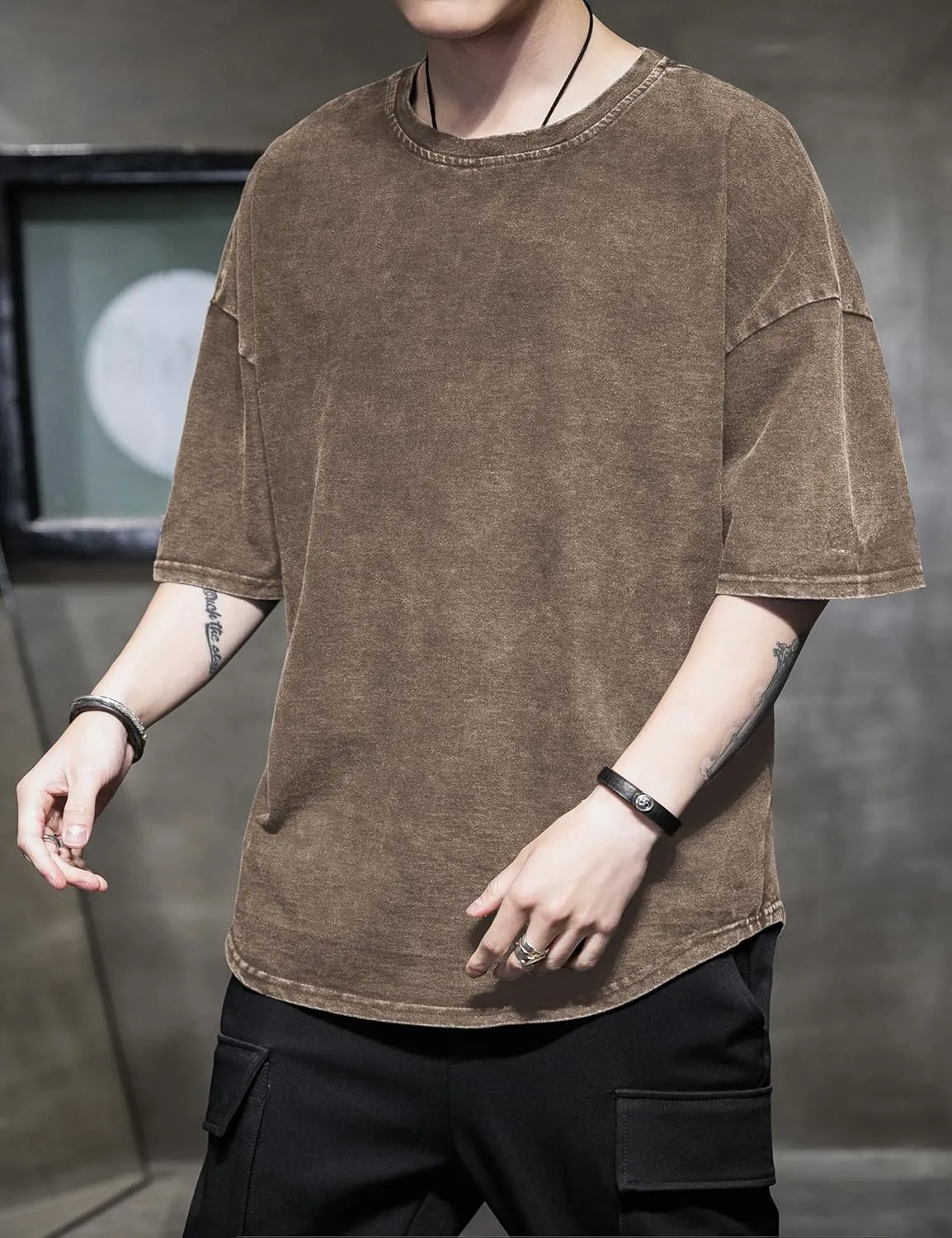 Mens T-Shirts Short Sleeve Acid Wash Vintage Solid Basic Casual Tie-Dye Tee Unisex Tops Summer Shirts for Men