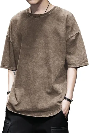Mens T-Shirts Short Sleeve Acid Wash Vintage Solid Basic Casual Tie-Dye Tee Unisex Tops Summer Shirts for Men