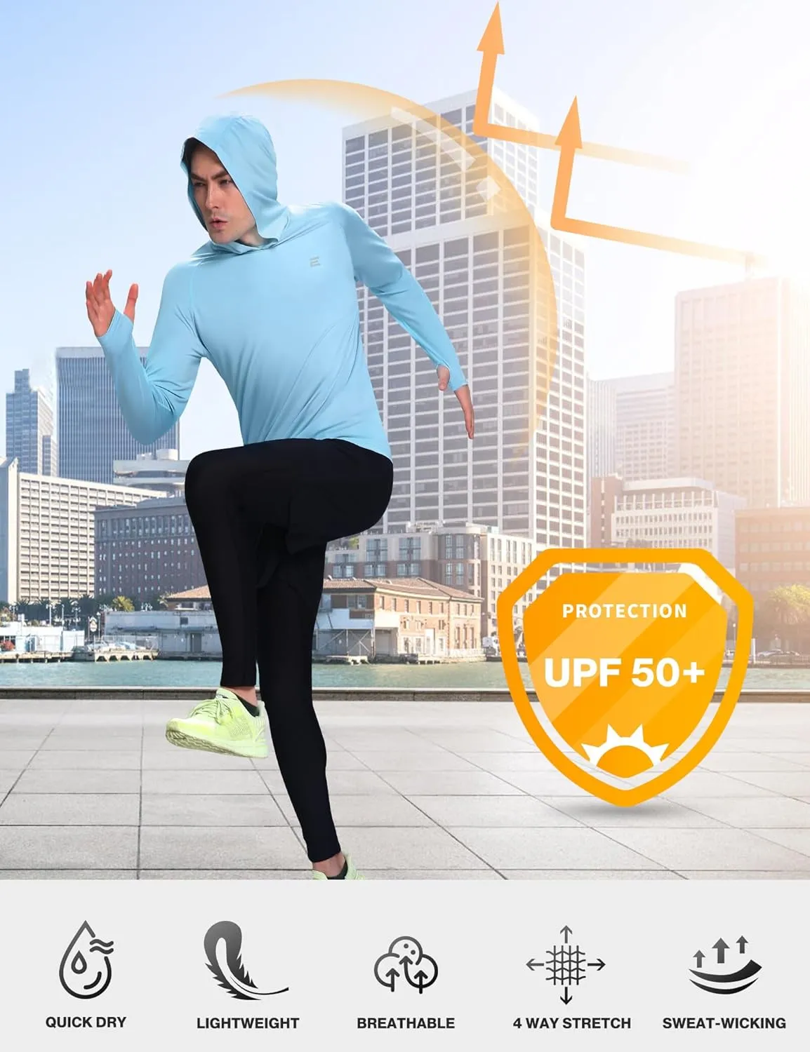 Men's UPF 50  Sun Protection Hoodie Shirts UV SPF Long Sleeve Rash Guard Fishing Swim Shirts Quick Dry