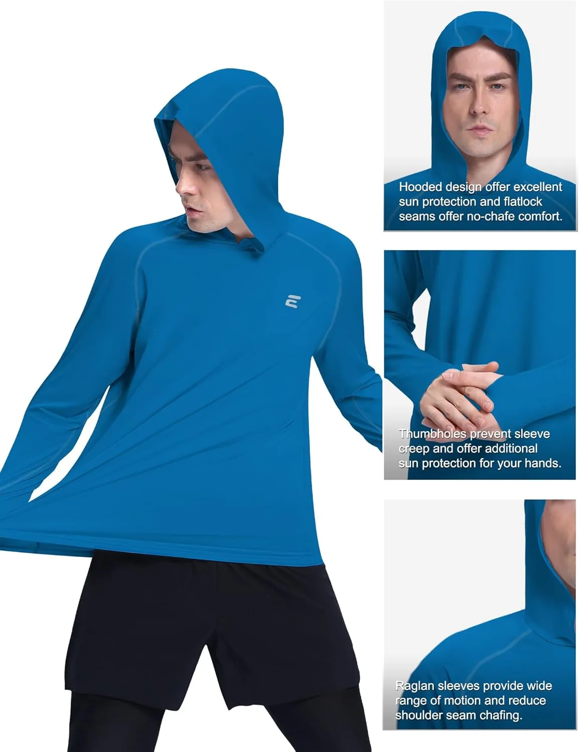 Men's UPF 50  Sun Protection Hoodie Shirts UV SPF Long Sleeve Rash Guard Fishing Swim Shirts Quick Dry