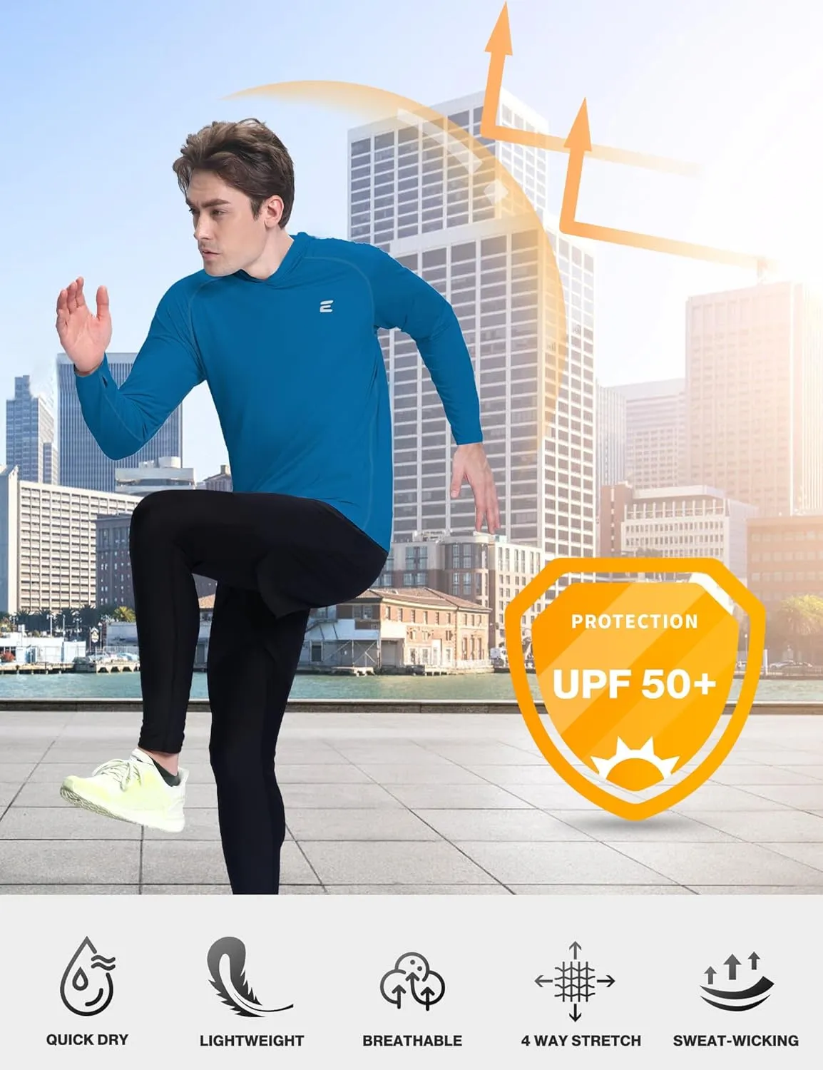 Men's UPF 50  Sun Protection Hoodie Shirts UV SPF Long Sleeve Rash Guard Fishing Swim Shirts Quick Dry