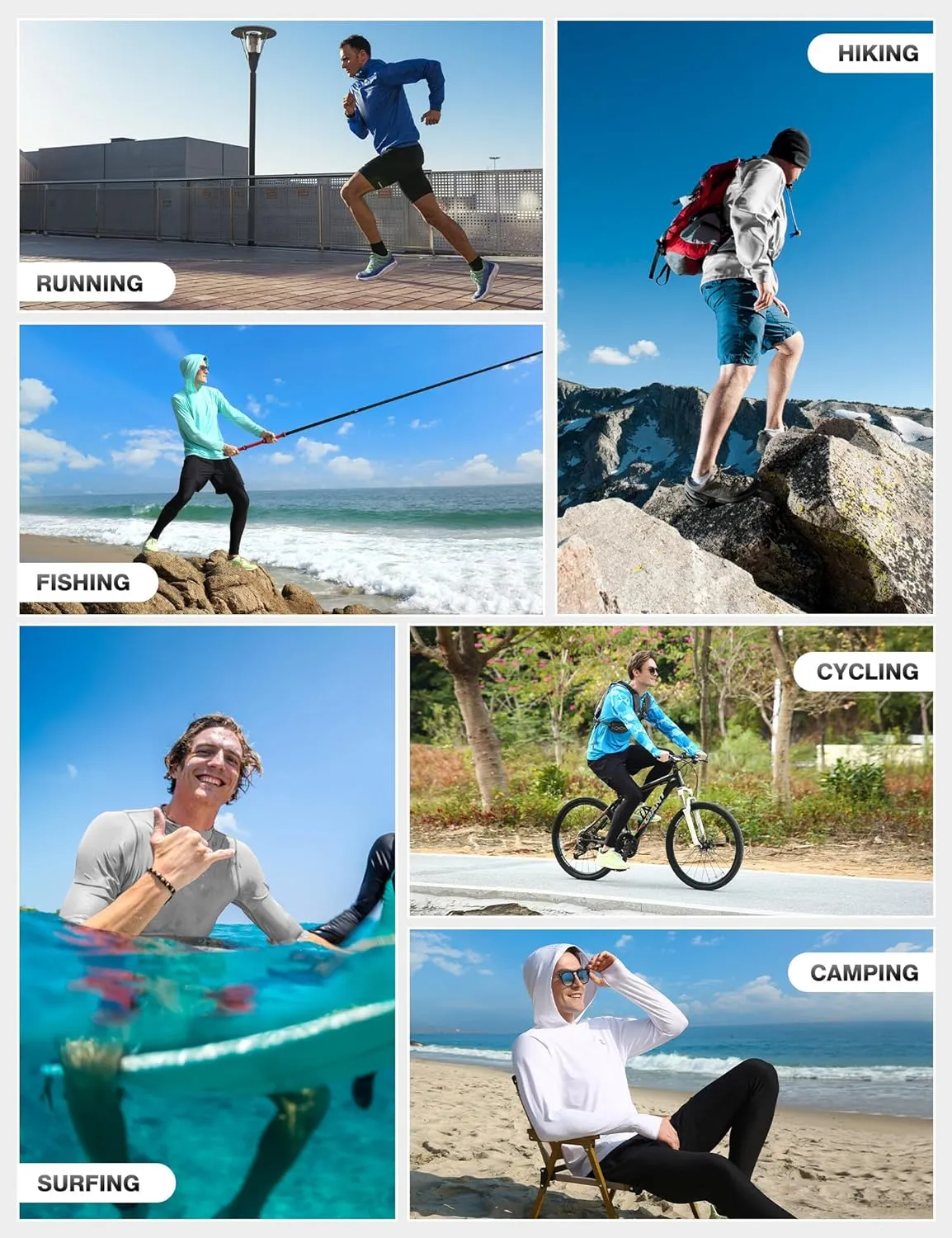 Men's UPF 50  Sun Protection Hoodie Shirts UV SPF Long Sleeve Rash Guard Fishing Swim Shirts Quick Dry