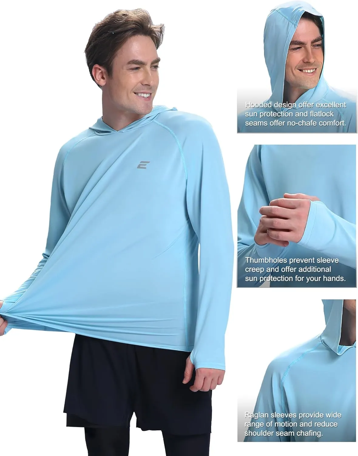 Men's UPF 50  Sun Protection Hoodie Shirts UV SPF Long Sleeve Rash Guard Fishing Swim Shirts Quick Dry
