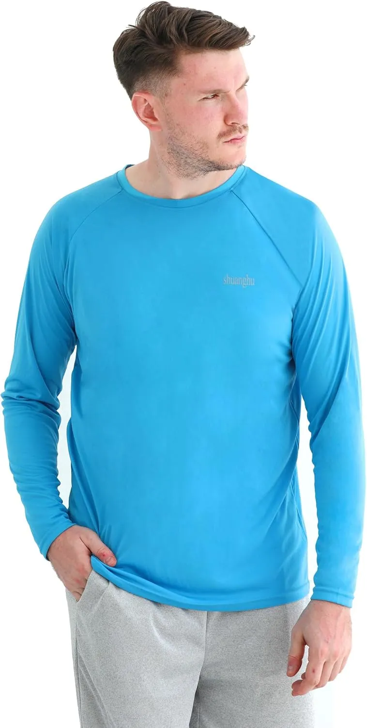 Men's UPF 50  UV Sun Protection Long Sleeve Shirts Rash Guard Hiking Fishing Swim Shirts Lightweight Quick Dry