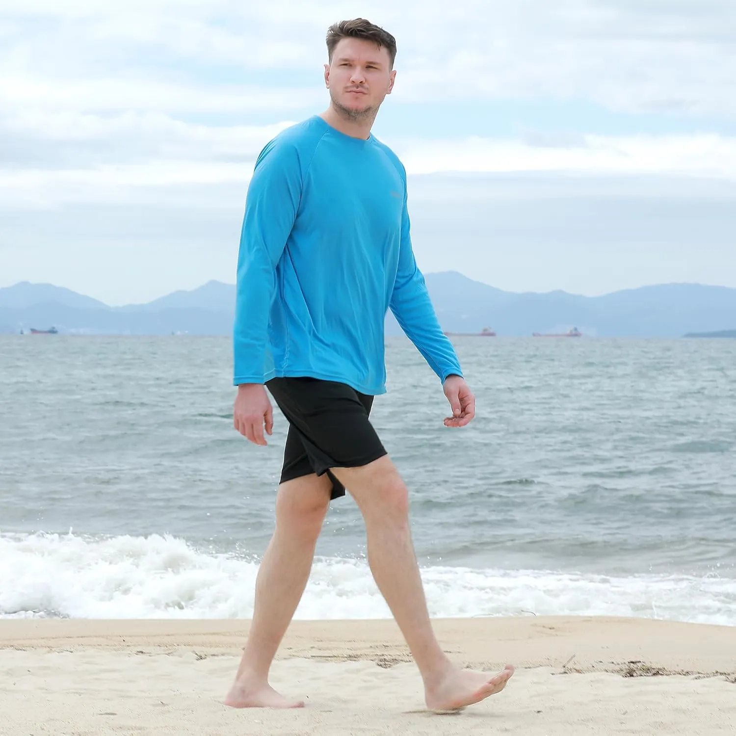 Men's UPF 50  UV Sun Protection Long Sleeve Shirts Rash Guard Hiking Fishing Swim Shirts Lightweight Quick Dry