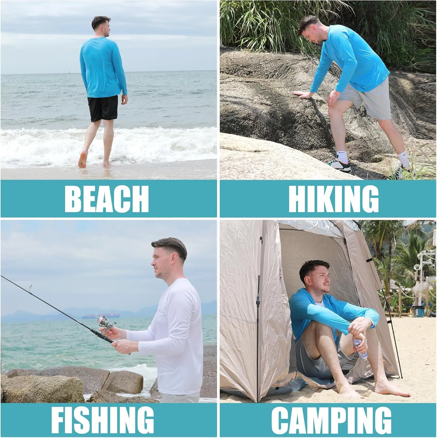 Men's UPF 50  UV Sun Protection Long Sleeve Shirts Rash Guard Hiking Fishing Swim Shirts Lightweight Quick Dry