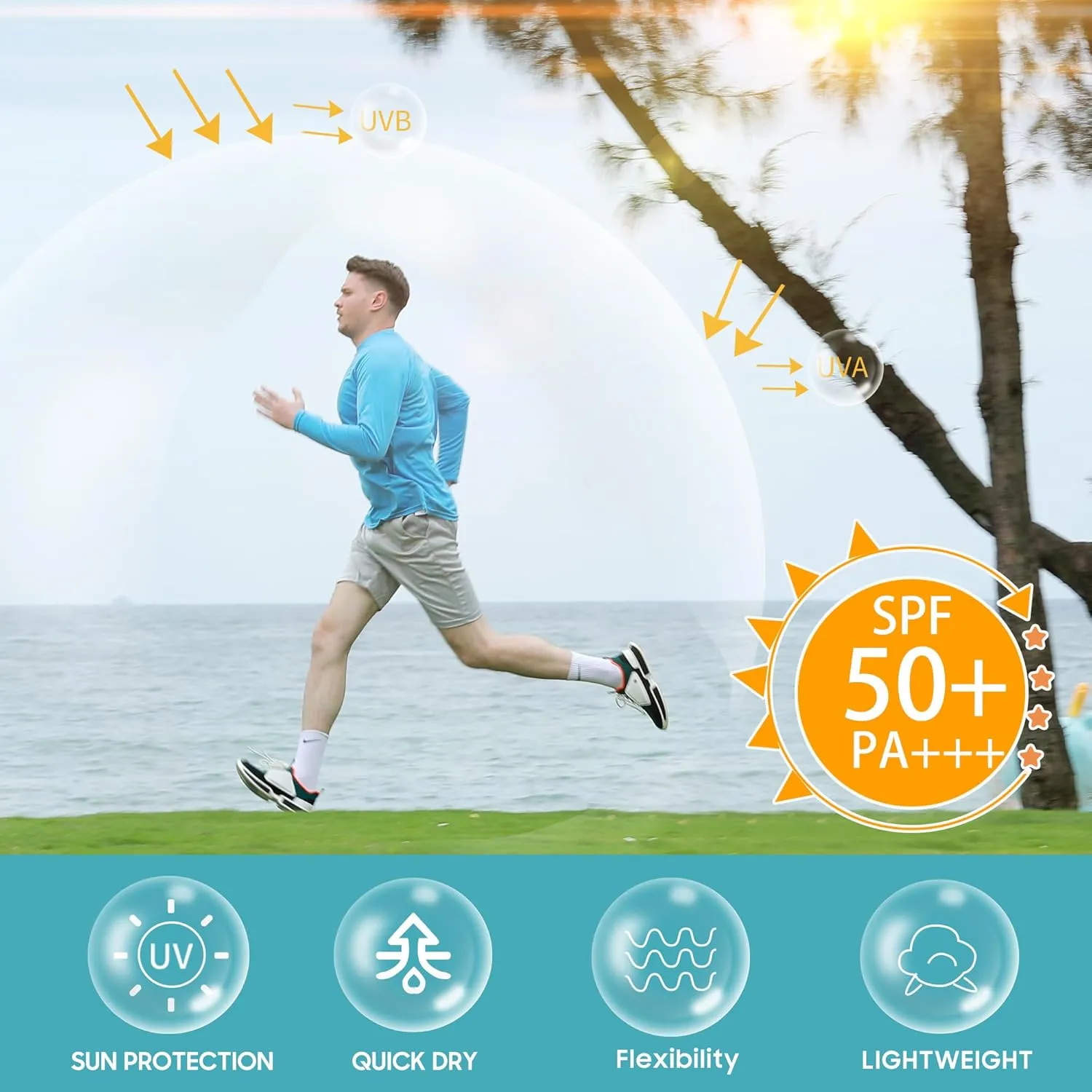 Men's UPF 50  UV Sun Protection Long Sleeve Shirts Rash Guard Hiking Fishing Swim Shirts Lightweight Quick Dry