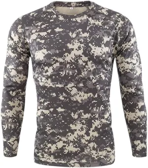 Mens Vintage Camo Shirts Casual Long Sleeve Military Camouflage Athletic Compression Shirt Hiking Fishing Tops, Black