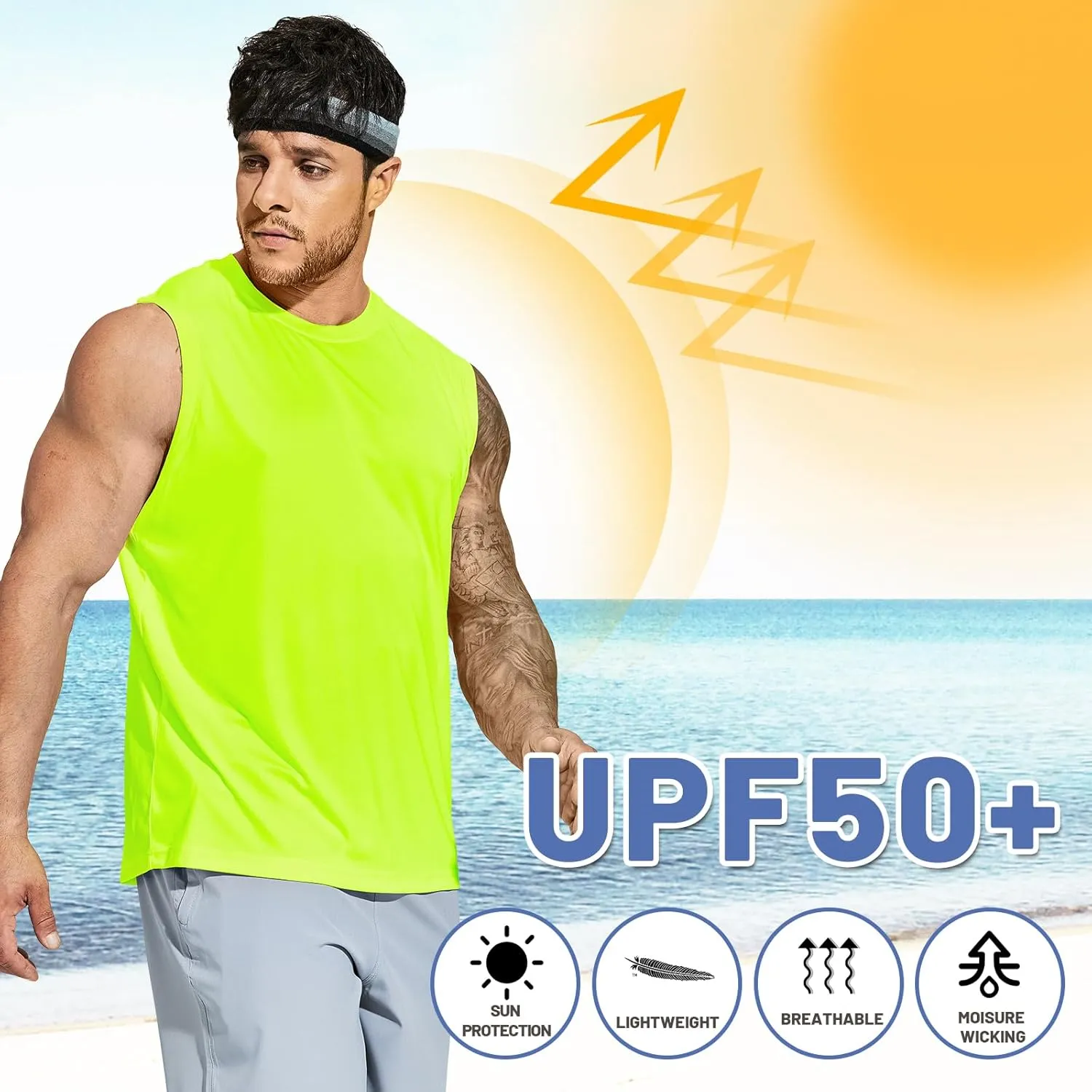 MIER Men's Workout Tank Tops UPF 50  Swim Shirts Quick Dry Running Sleeveless UV Protection Muscle Tees