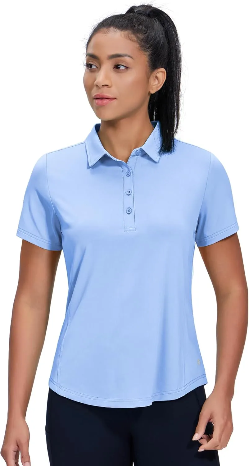 MIER Womens Golf Polo Shirts Short Sleeve Quick Dry Sun Protection Active UV Shirts Collared Tennis Tops, 4 Buttons