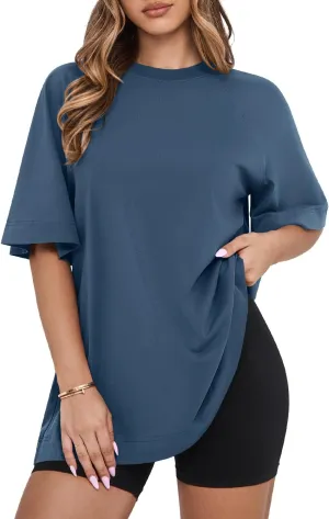 MIHOLL Womens Oversized T Shirts Short Sleeve Crewneck Summer Tops Casual Loose Basic Tees