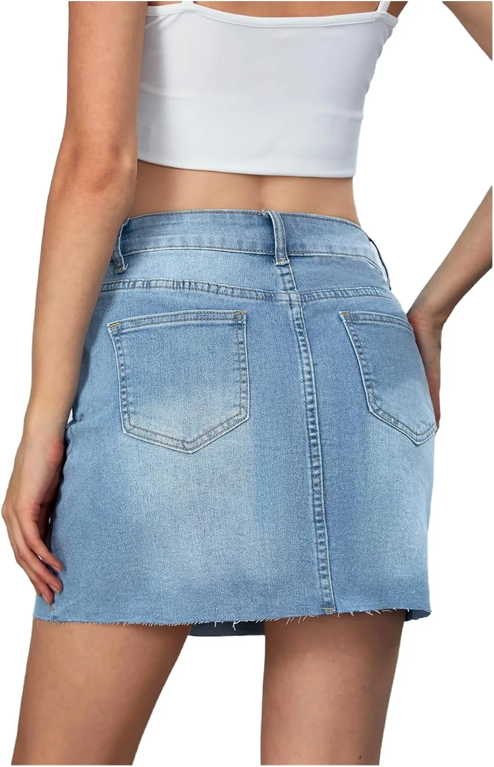 Milumia Women's Button Front Denim Mini Skirt Raw Hem Straight Short Skirt with Pockets