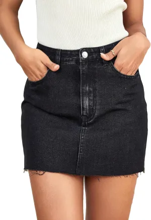 Milumia Women's Button Front Denim Mini Skirt Raw Hem Straight Short Skirt with Pockets