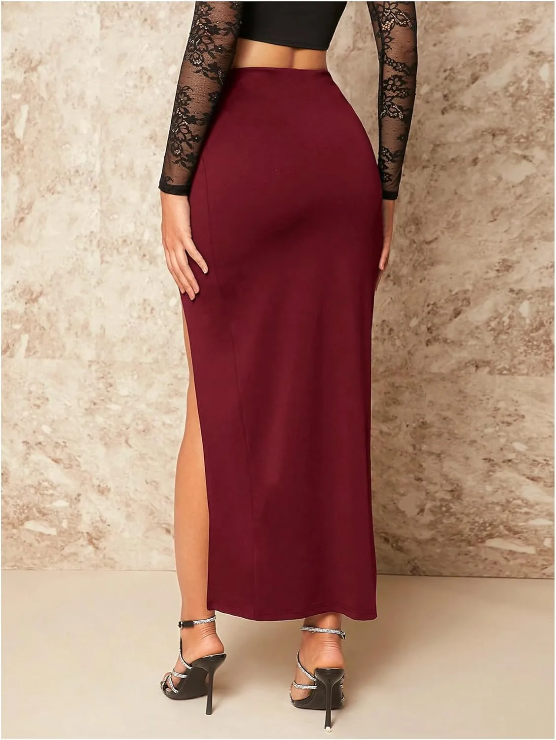 Milumia Women's Twist Front Slit Thigh Long Skirt High Waisted Asymmetrical Maxi Skirts