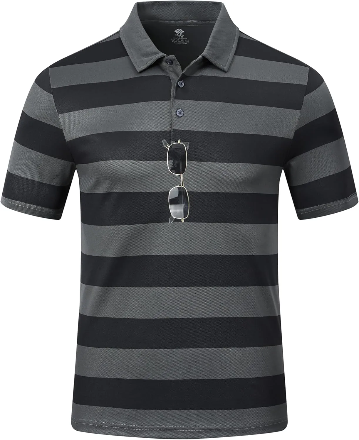 MoFiz Men's Athletic Polo Shirts Lightweight Quick Dry Fit Polo Golf Summer Camo/Stripe T-Shirts for Mens