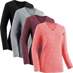 Moisture Wicking Shirts for Women Quick Dry Athletic Running Long Sleeve T Shirts Womens V Neck Workout Tops