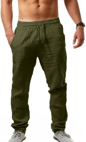 MorwenVeo Men's Linen Pants Casual Drawstring Yoga Beach Trousers Lightweight Loose Fit Elastic Waist Summer Pant