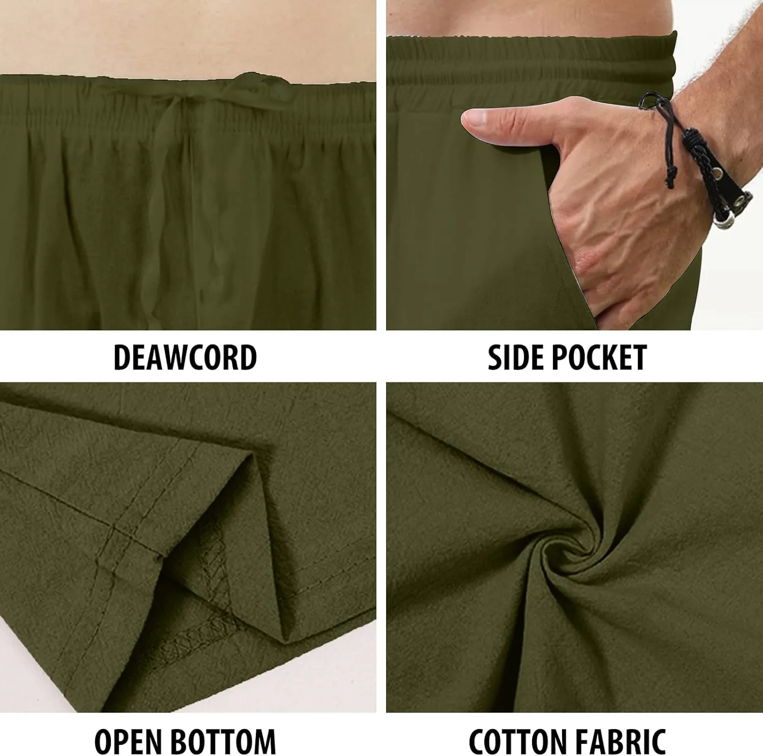 MorwenVeo Men's Linen Pants Casual Drawstring Yoga Beach Trousers Lightweight Loose Fit Elastic Waist Summer Pant