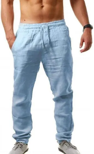 MorwenVeo Men's Linen Pants Casual Drawstring Yoga Beach Trousers Lightweight Loose Fit Elastic Waist Summer Pant