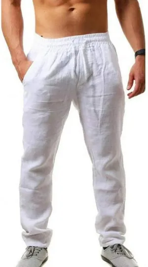 MorwenVeo Men's Linen Pants Casual Drawstring Yoga Beach Trousers Lightweight Loose Fit Elastic Waist Summer Pant
