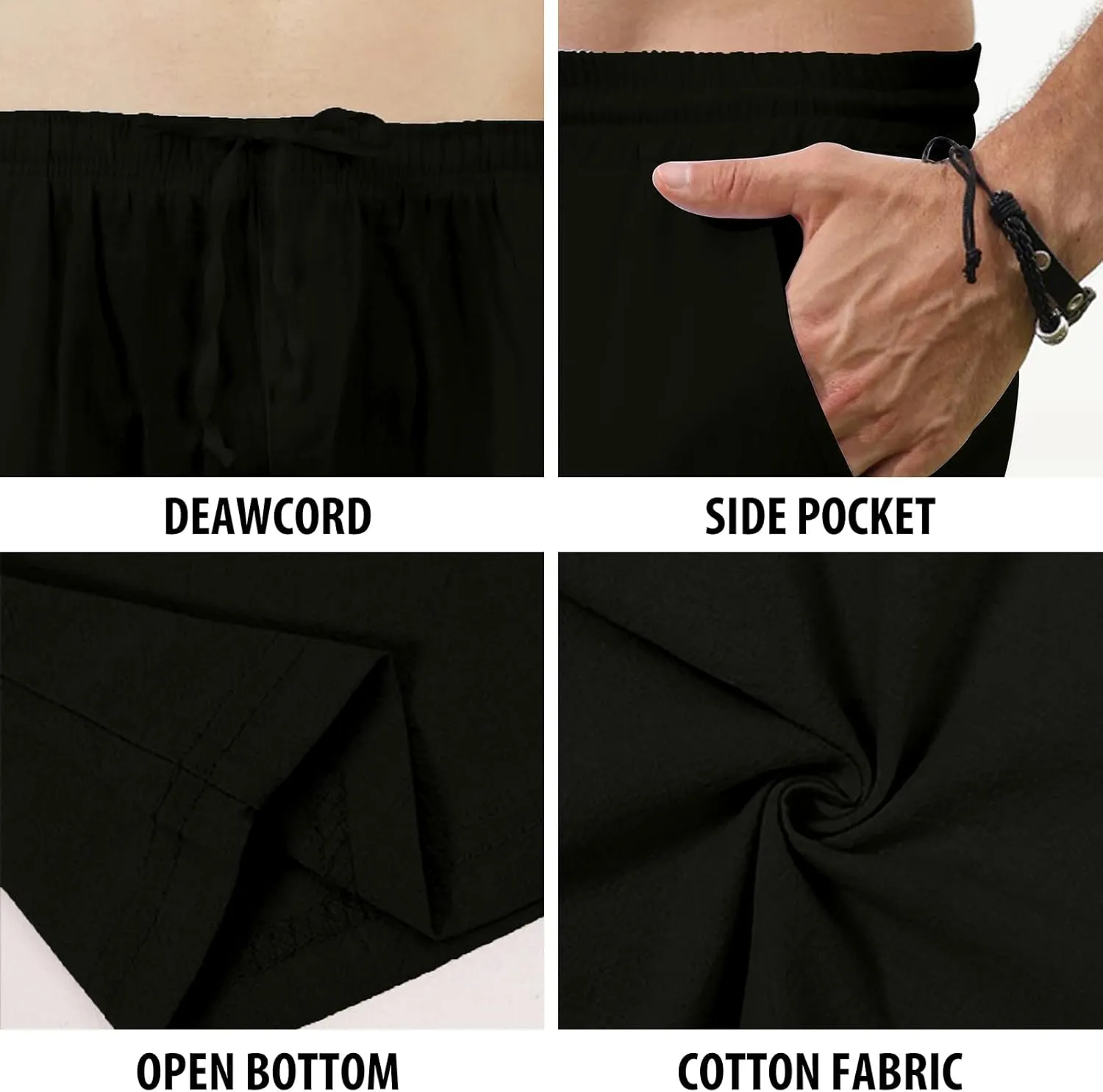 MorwenVeo Men's Linen Pants Casual Drawstring Yoga Beach Trousers Lightweight Loose Fit Elastic Waist Summer Pant