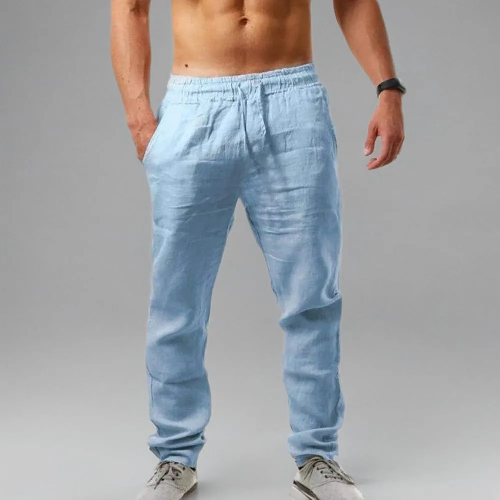 MorwenVeo Men's Linen Pants Casual Drawstring Yoga Beach Trousers Lightweight Loose Fit Elastic Waist Summer Pant