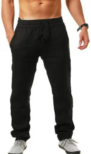 MorwenVeo Men's Linen Pants Casual Drawstring Yoga Beach Trousers Lightweight Loose Fit Elastic Waist Summer Pant