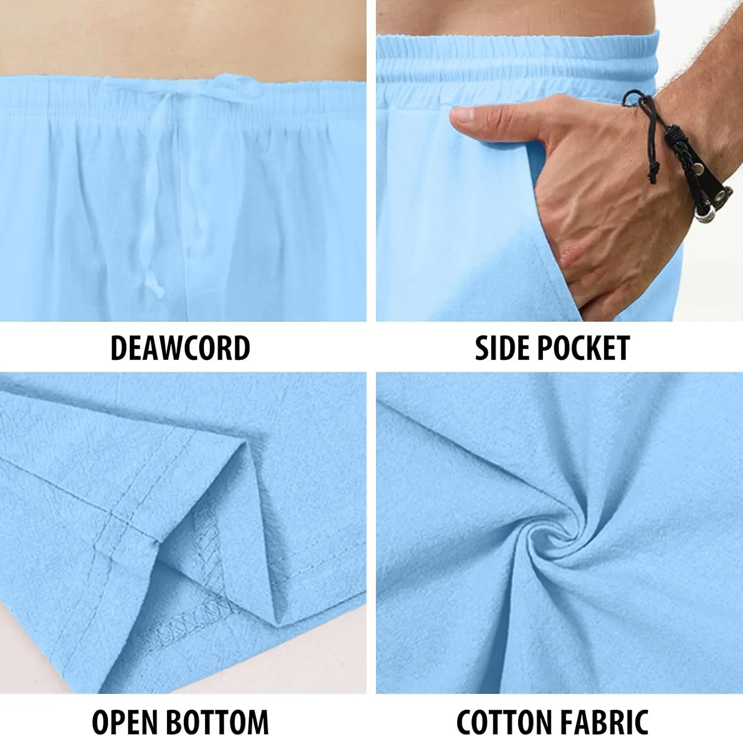 MorwenVeo Men's Linen Pants Casual Drawstring Yoga Beach Trousers Lightweight Loose Fit Elastic Waist Summer Pant
