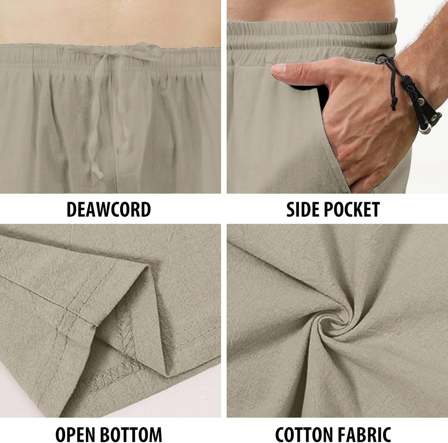 MorwenVeo Men's Linen Pants Casual Drawstring Yoga Beach Trousers Lightweight Loose Fit Elastic Waist Summer Pant
