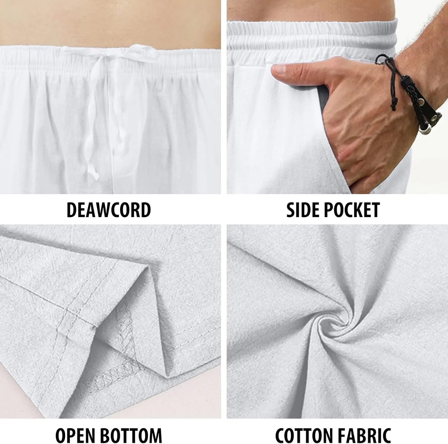 MorwenVeo Men's Linen Pants Casual Drawstring Yoga Beach Trousers Lightweight Loose Fit Elastic Waist Summer Pant