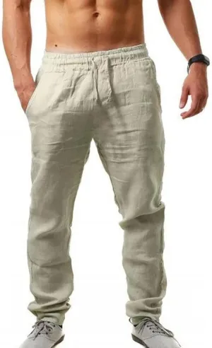 MorwenVeo Men's Linen Pants Casual Drawstring Yoga Beach Trousers Lightweight Loose Fit Elastic Waist Summer Pant