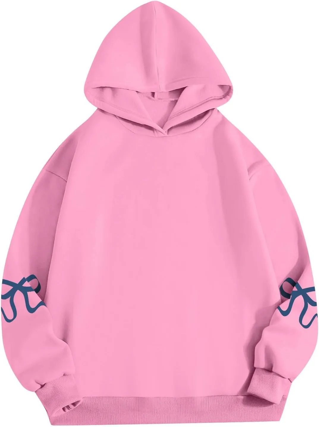NBXNZWF Womens Bow Graphic Hoodies Oversized Long Sleeve Hooded Sweatshirts Drop Shoulder Cute Y2k Teen Girls Pullover Top