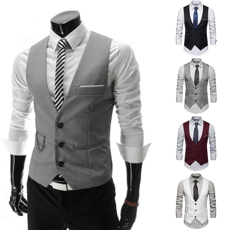 New Men Dress Vests For Men Slim Fit