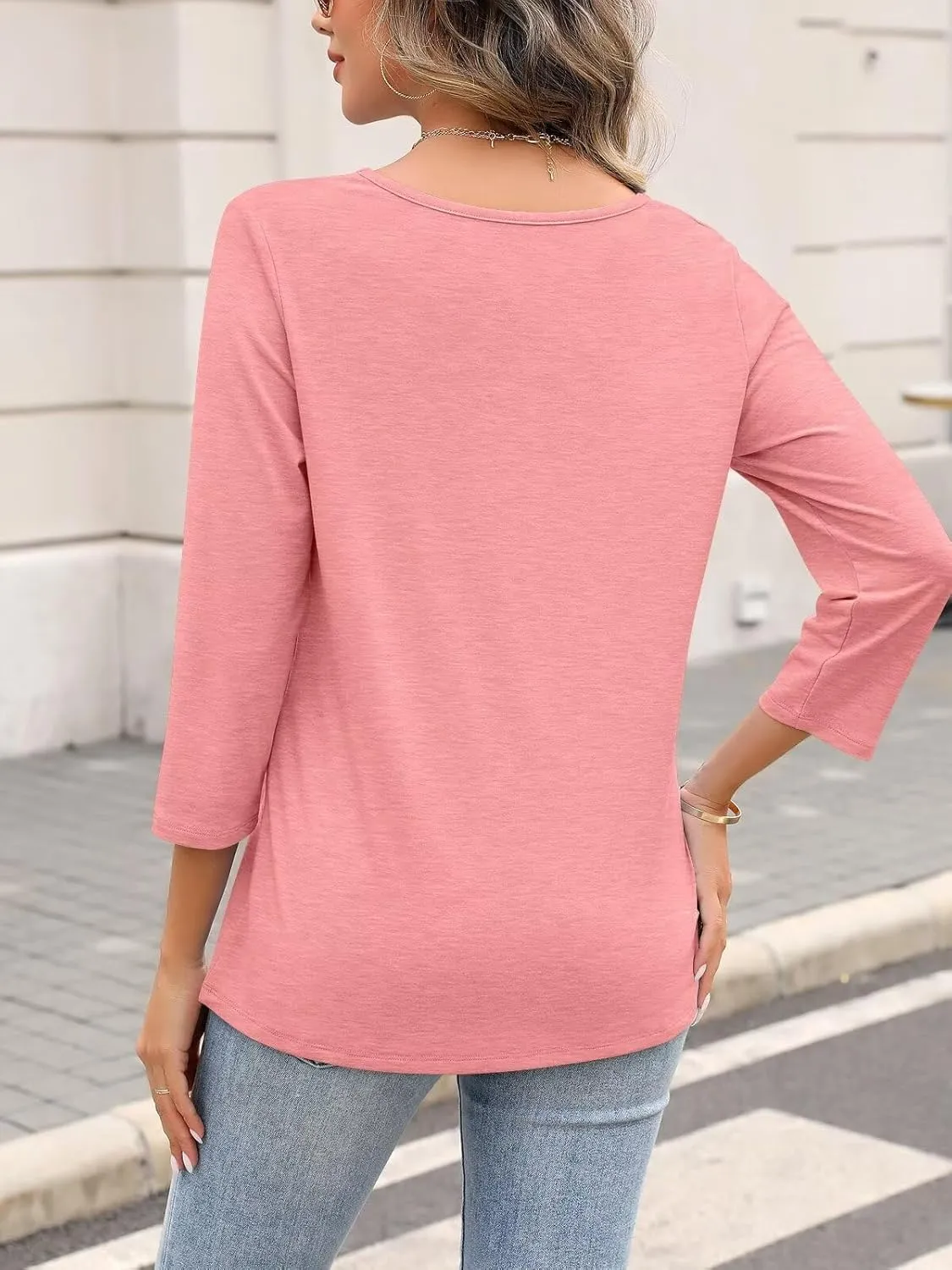 ORANDESIGNE Women's 3/4 Length Sleeves V Neck Tops Shirts Basic Summer Ladies Tees