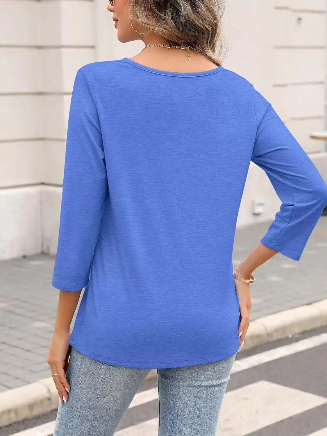ORANDESIGNE Women's 3/4 Length Sleeves V Neck Tops Shirts Basic Summer Ladies Tees