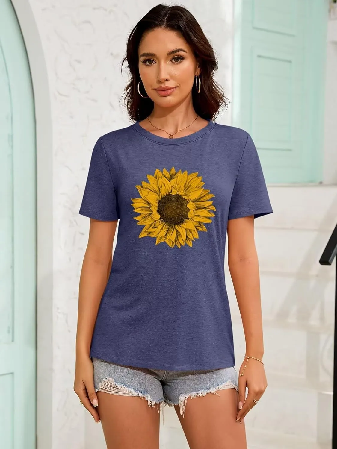 ORANDESIGNE Womens Flower Print T Shirt Graphic Short Sleeve Tees Crewneck Casual Shirts Summer Loose Fit Tops
