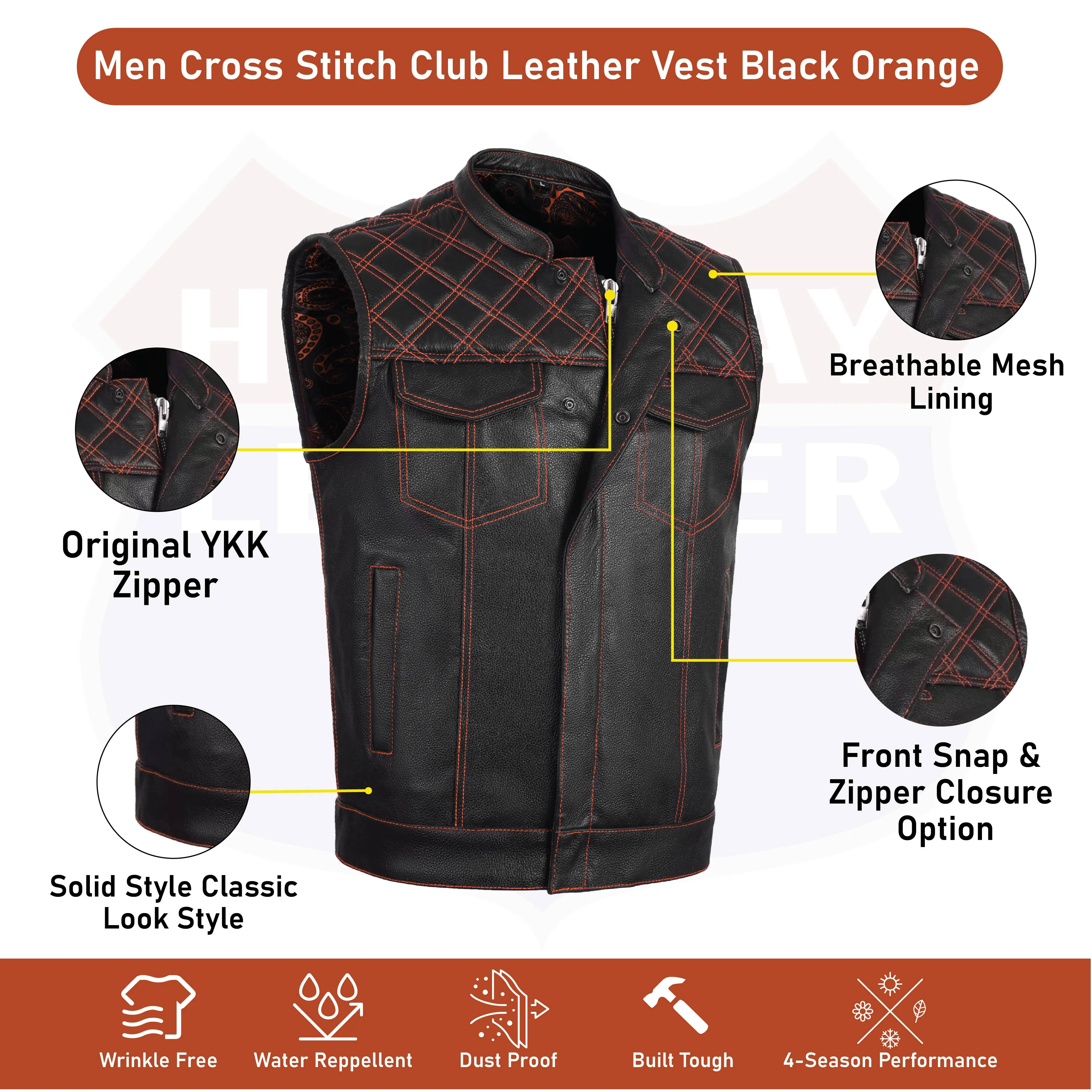 ORANGE HL11693 MEN CROSS STITCH CLUB LEATHER  VEST