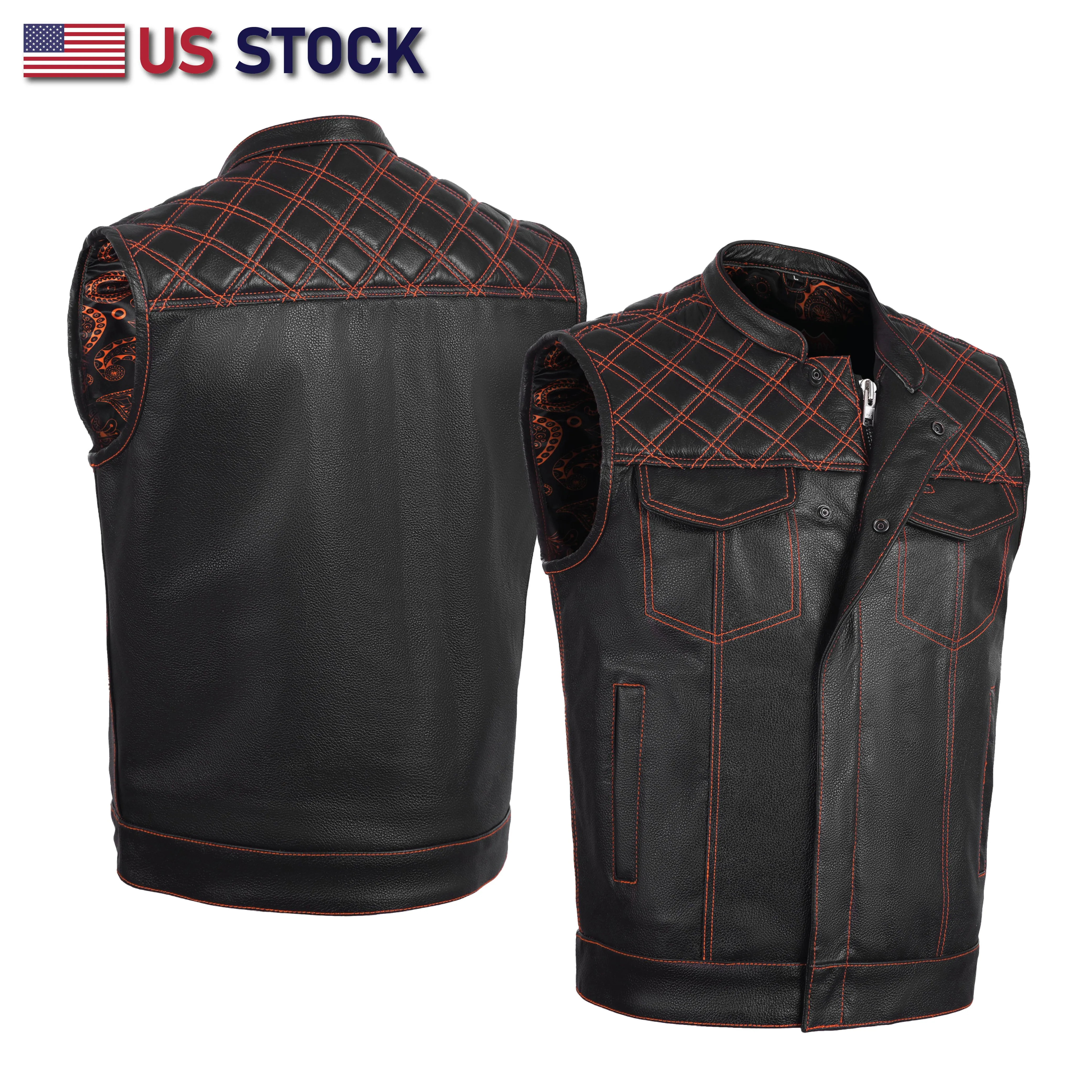 ORANGE HL11693 MEN CROSS STITCH CLUB LEATHER  VEST