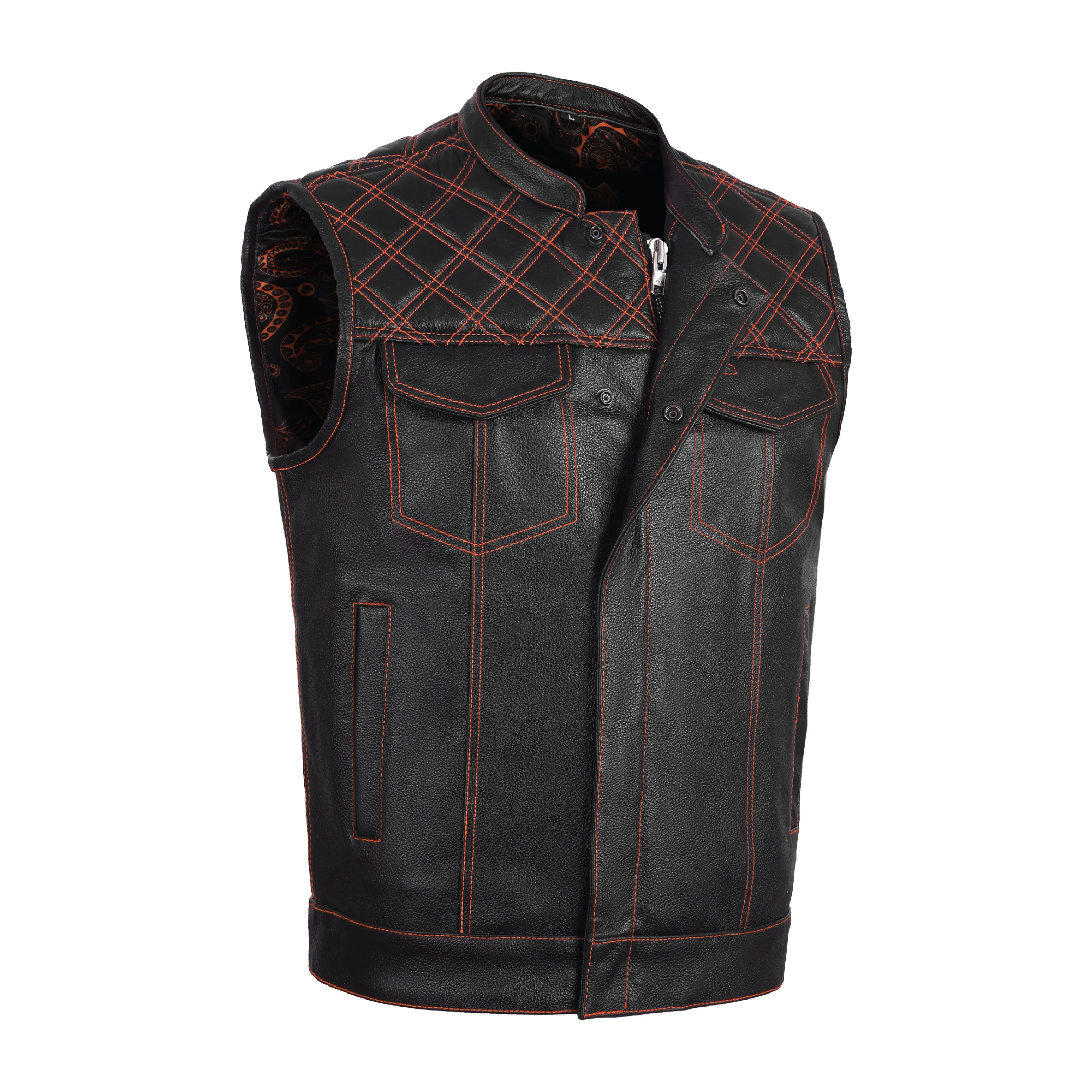 ORANGE HL11693 MEN CROSS STITCH CLUB LEATHER  VEST