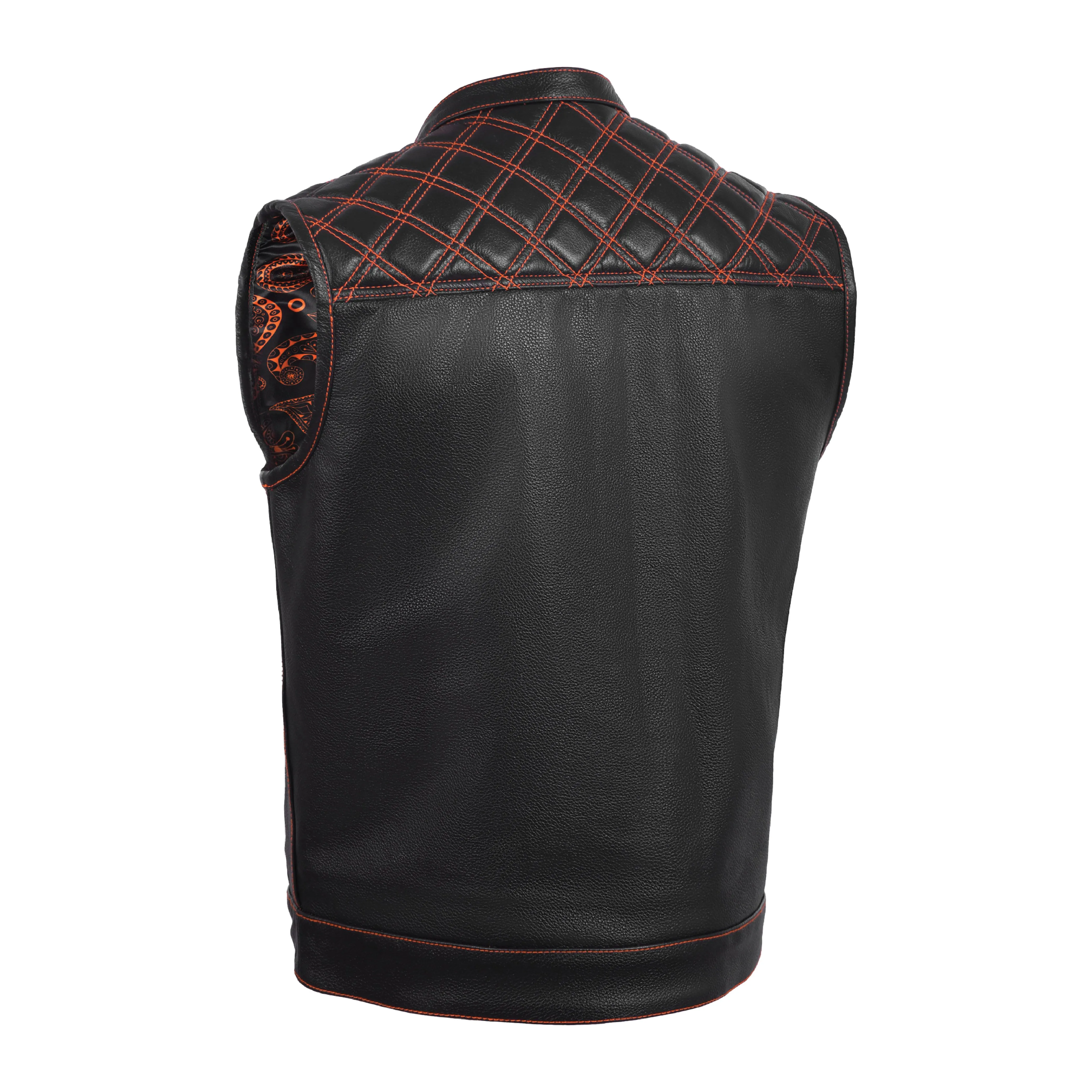 ORANGE HL11693 MEN CROSS STITCH CLUB LEATHER  VEST
