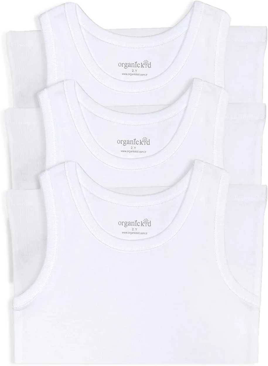 ORGANICKID Boys Organic Cotton Tank Top Sleveless Undershirts Toddler Underwear 3 Pack Tees