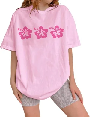 Oversized T Shirt Teen Girls Cute Preppy Clothes Y2k Baggy Floral Print Going Out Summer Streetwear Tees Tops