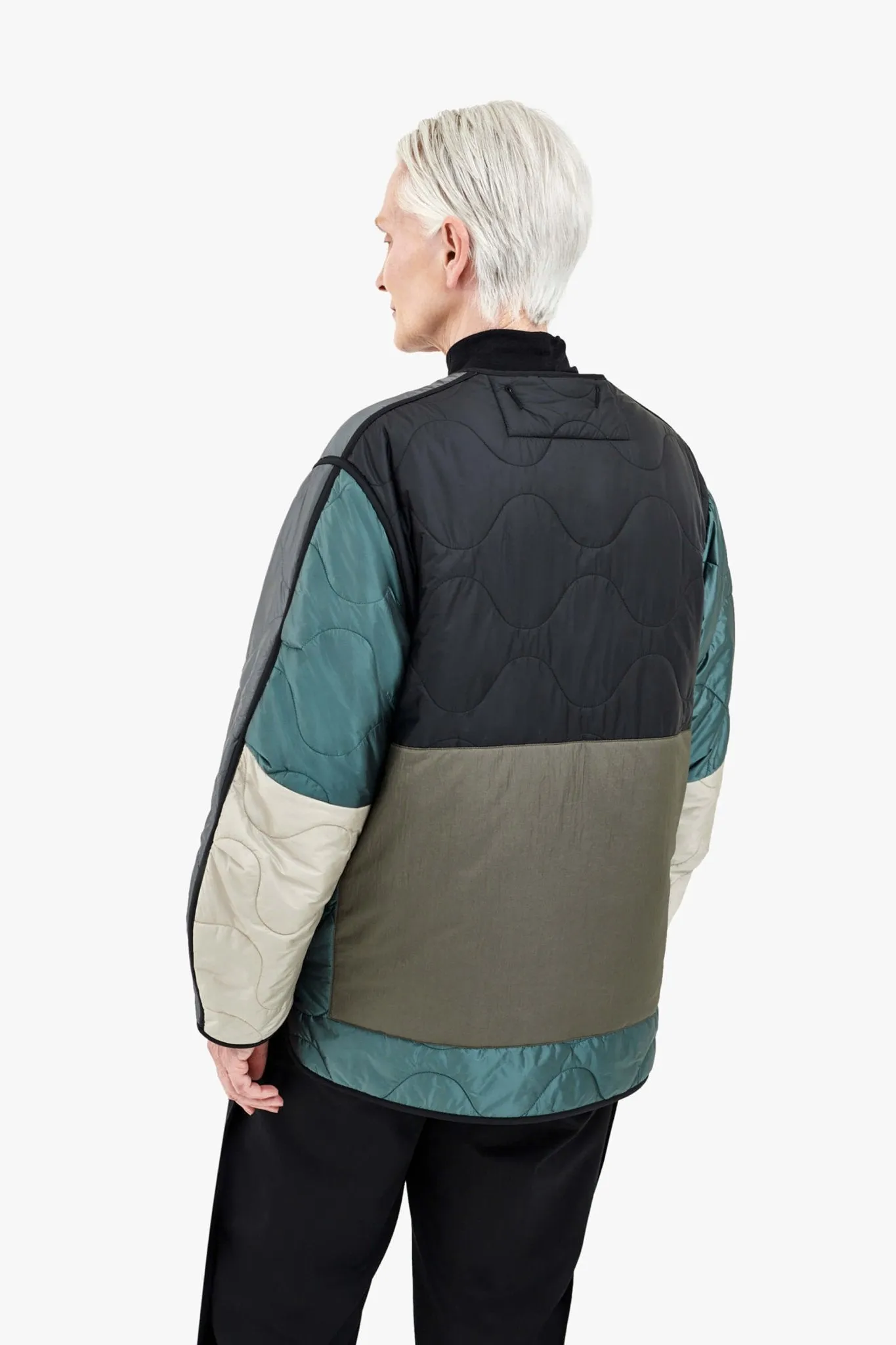 Patchwork Cropped Quilt Jacket - Anthracite & Mineral Green / Dark Olive