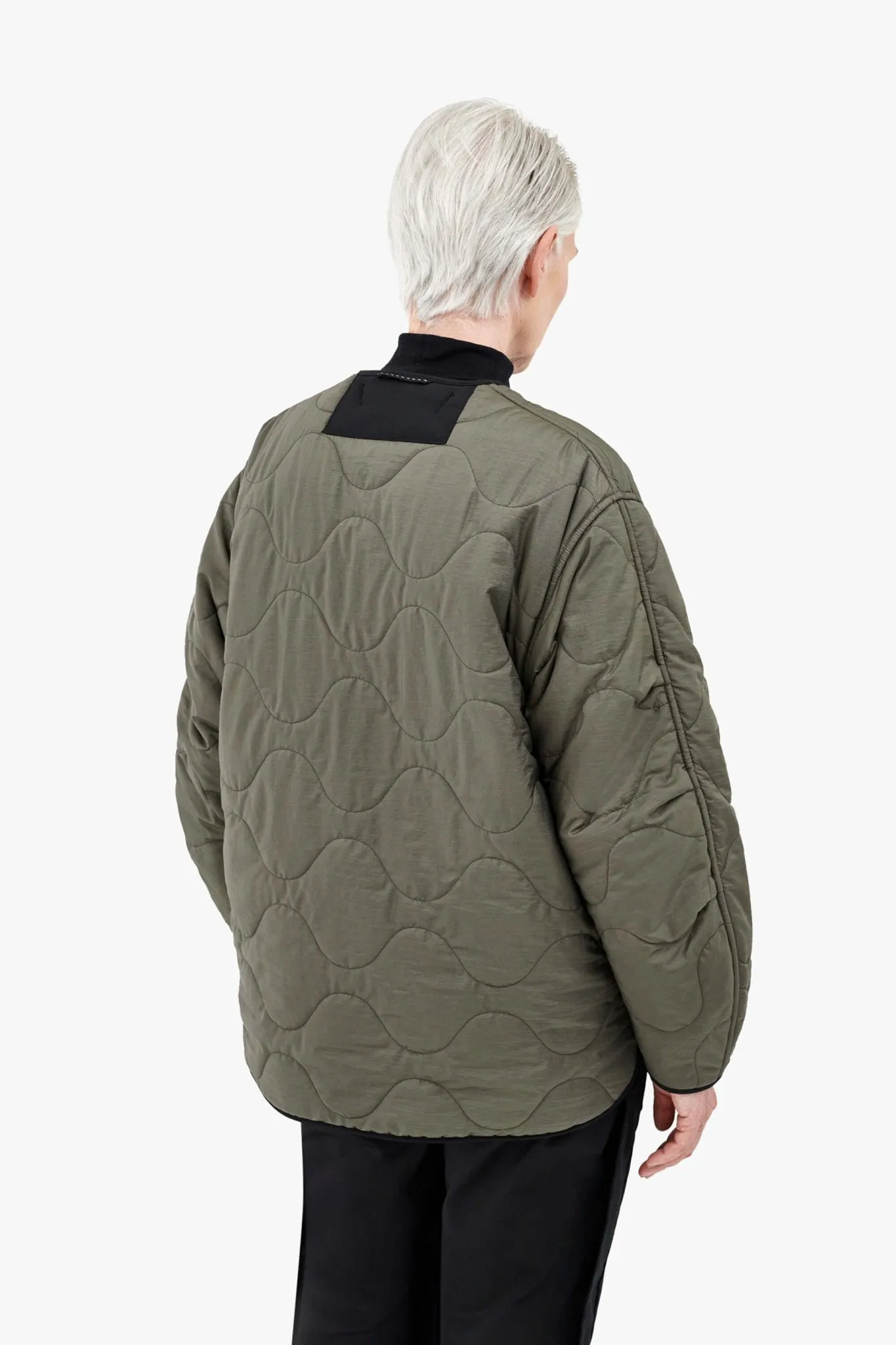 Patchwork Cropped Quilt Jacket - Anthracite & Mineral Green / Dark Olive